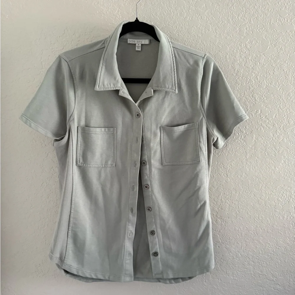 Pale Sky Gray Button-Up Knit Top - Picture 6 of 9